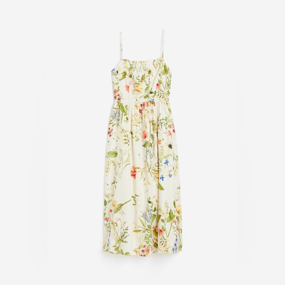 LINEN-BLEND MIDI DRESS